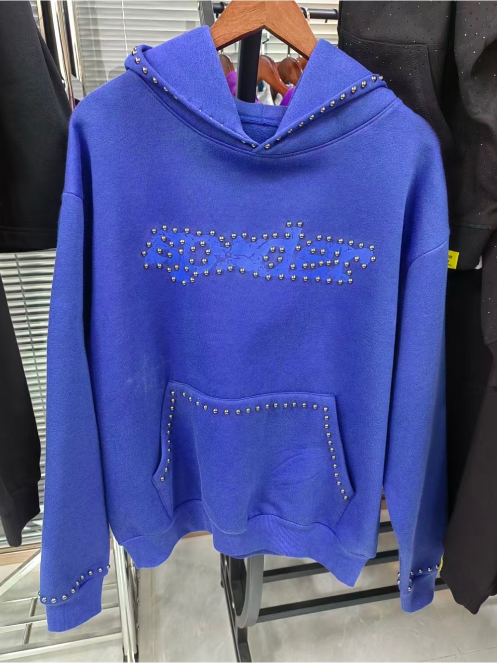 Sp5der Studded Royal Blue Hooded Sweatshirt